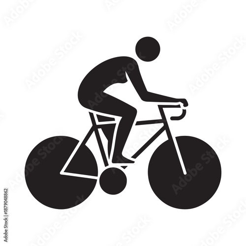 Simple black silhouette of a cyclist riding a bicycle outdoors