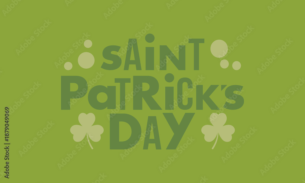 Fototapeta premium Happy Saint Patricks Day. Traditional irish holiday. Celebrate annual in March 17. Clover and shamrock leaves. Green and orange party design. Ireland color. Poster, card, banner and background. Vector