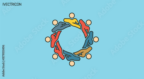 A diverse group of people joining hands in a circle, symbolizing unity and teamwork.