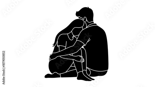 Man Comforting Sad Woman Silhouette Illustration