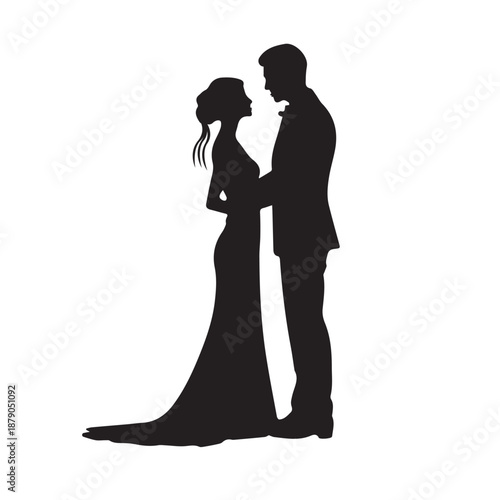 Silhouette of a newly married couple in a loving embrace, capturing the essence of their special day
