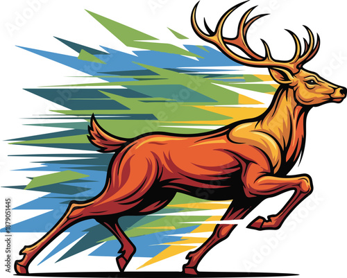 Running Deer Illustration with Abstract Background