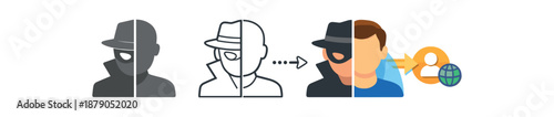 digital identity incognito mask fading into normal avatar privacy to public path