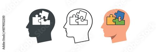 digital identity tiny puzzle pieces fitting into head icon building profile data