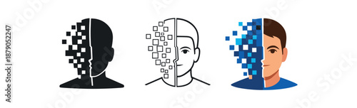 digital identity face half pixelated half smooth transition analog to digital self