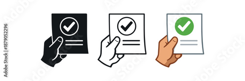 verification hand holding paper with green check confirmed agreement