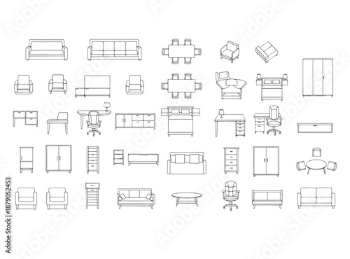 Interior Design Furniture Outline Symbols – Editable Floor Plan Vectors