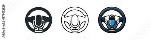 hands free interfaces voice system icon microphone and steering wheel minimal
