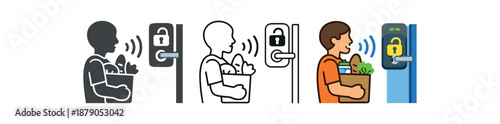 hands free interfaces person carrying groceries telling door lock to open contactless entry