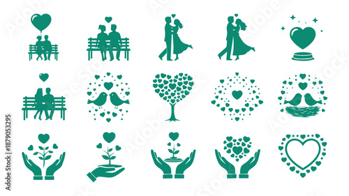 green love heart icons set