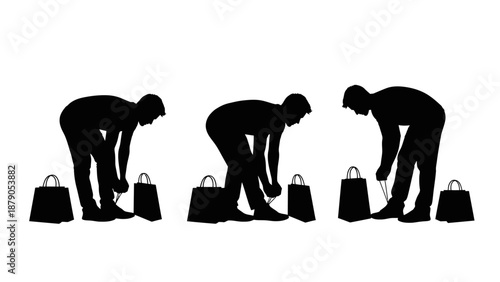 Vector silhouettes of people dancing alongside a wild elephant and bear in a black nature illustration for animal wildlife icons