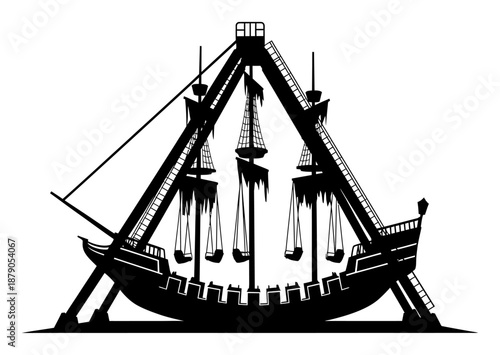 Pirate Ship Ride - Silhouette Vector Illustration