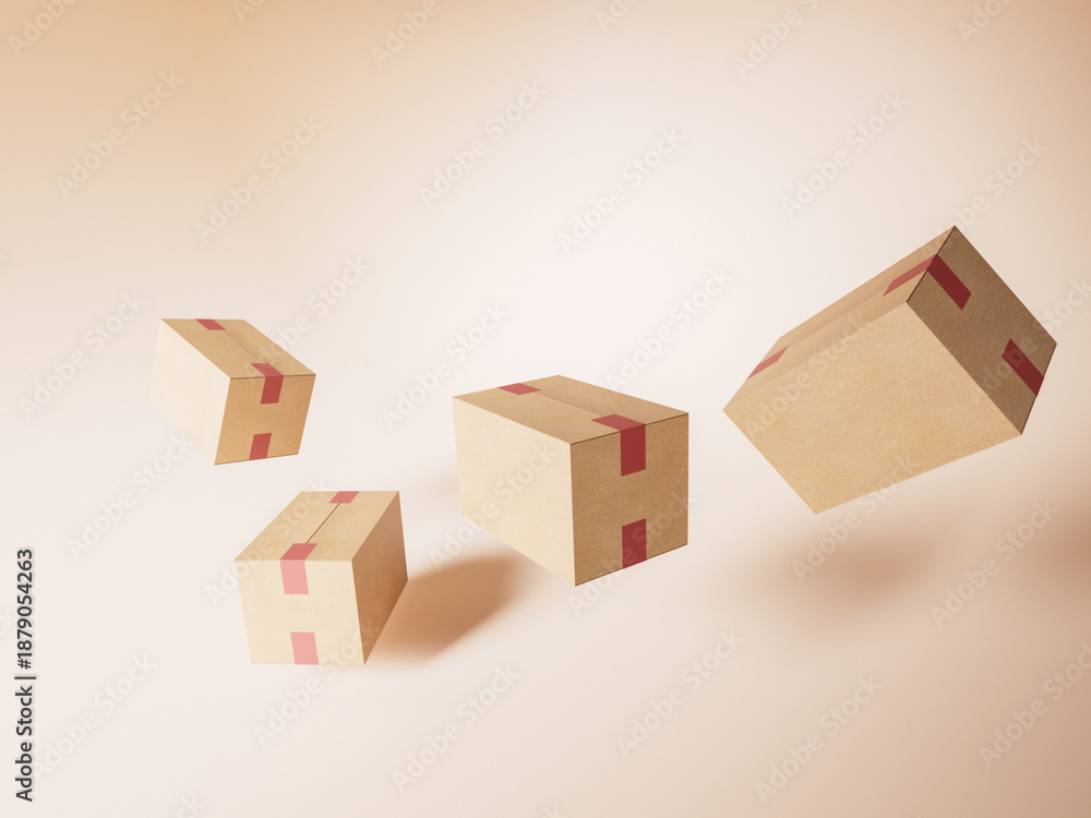 Obraz premium 3d Illustration cardboard boxes following curve with clean background.