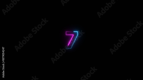 Glowing neon number 7 illustration . 7 number neon text black background illustration.