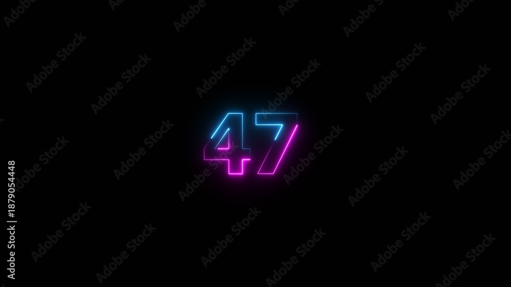 Obraz premium Glowing neon number 47 illustration . 47 number neon text black background illustration.