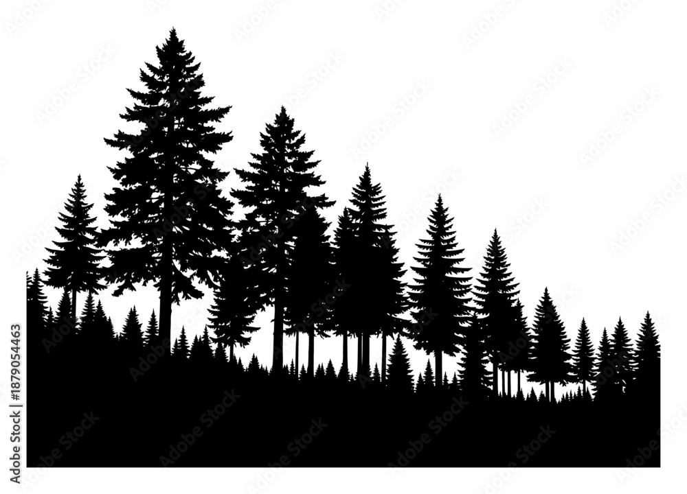 Obraz premium Pine Forest Silhouette - Minimalist Vector