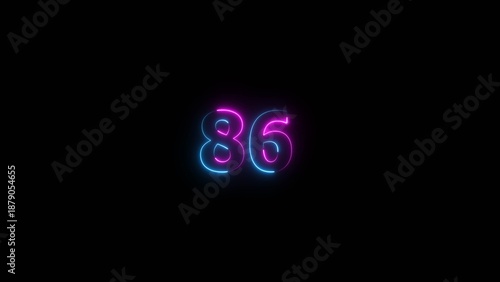 Glowing neon number 86 illustration . 86 number neon text black background illustration.