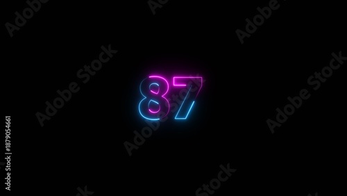 Glowing neon number 87 illustration . 87 number neon text black background illustration.