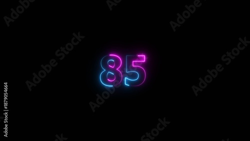 Glowing neon number 85 illustration . 5 number neon text black background illustration.