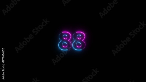 Glowing neon number 88 illustration . 88 number neon text black background illustration.