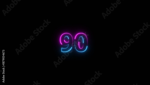 Glowing neon number 90 illustration . 90 number neon text black background illustration.