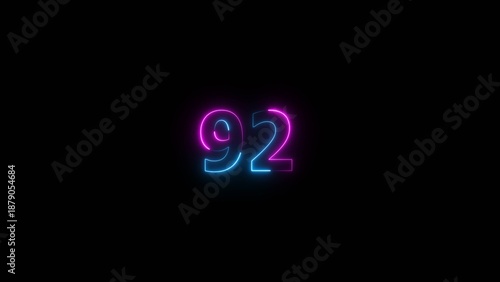Glowing neon number 92 illustration . 92 number neon text black background illustration.