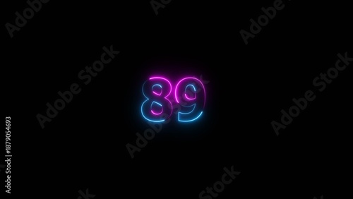 Glowing neon number 89 illustration . 89 number neon text black background illustration.
