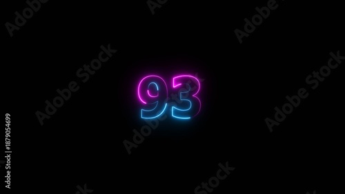 Glowing neon number 93 illustration . 93 number neon text black background illustration.