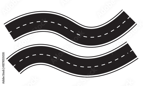 Winding road illustration with dashed lines on a white background vector