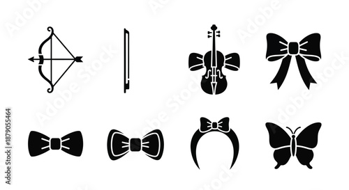 A collection of black silhouettes featuring various bow and ribbon designs on a white background
