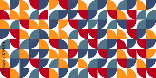 Seamless geometric bright pattern red, orange, gray color, style  bauhaus for decorative accents in poster, website  transparent background