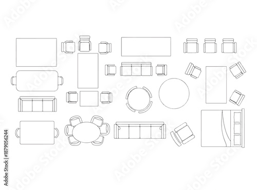Furniture Outline Top View Icons Set – Thin Line Floor Plan Symbols for Interior & Architecture