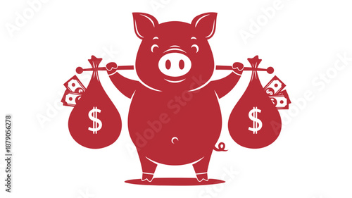 red pig holding money bags