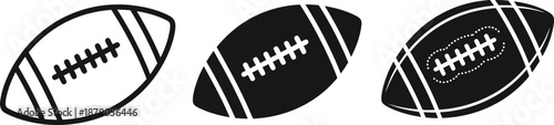 Three black and white American football icons on a clean background