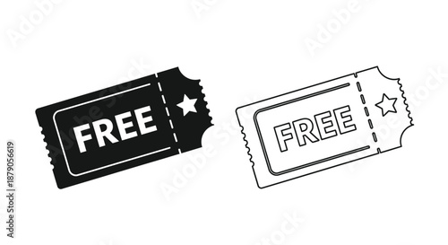 Two free tickets, one black and white, on a plain background