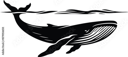 Silhouette of a humpback whale swimming underwater minimalist vector illustration for marine life and ocean themes isolated on white background