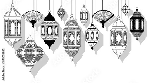 Arabic lantern and fan collection for Islamic holidays decoration.