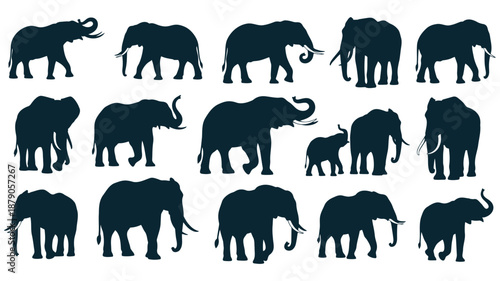 collection of elephant silhouettes on white background