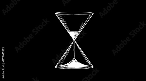 Minimalist Hourglass Illustration with Flowing Sand on Black Background, Concept of Time, Countdown, and Deadline