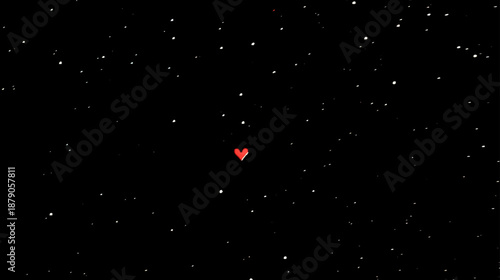 Glowing red heart symbol in a dark starry night sky, abstract cosmos background representing love, romance, and universe