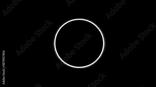 Minimalist white circle outline on a black background. Simple geometric abstract shape, clean modern design element, empty frame.