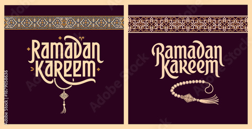 Ramadan Kareem Islamic Calligraphy Greeting with Traditional Ornament Design