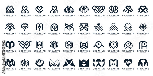 Set Letter M Logo Design. Abstract versatile Monogram for Modern Brand Identity, icons vector isolated on white background.