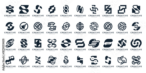 Set of Letter S Logo Design Collection. Versatile monogram for Tech and Digital Business Branding. Geometric abstract icon vector isolated on white background.