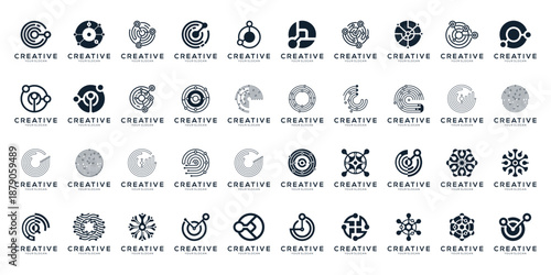 Big Collection of Network Connection and Data Circle Logo Design. Abstract Geometric Circuit Dots and lines Technology. Icon vector isolated on white background.