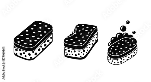 An illustration of three black and white polka dot soaps in different stages of use