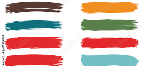 Colorful Paint Strokes and Brush Stroke Set with Grungy Textures, Artistic Rectangular Brush Stains and Permanent Marker Pen Lines, Vector Collection for Creative Graphic Design Projects