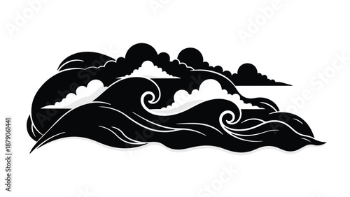 Stylized wave ocean waves illustration design element black and white