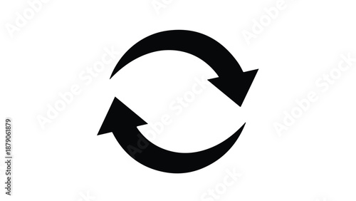 Black circular arrow icon recycling symbol process cycle direction on white background