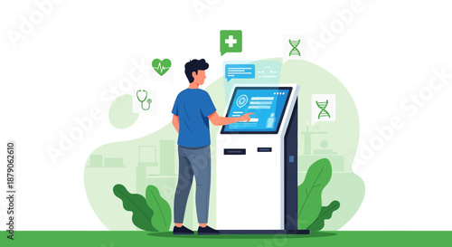 Modern healthcare kiosk interaction with user for digital health management solution